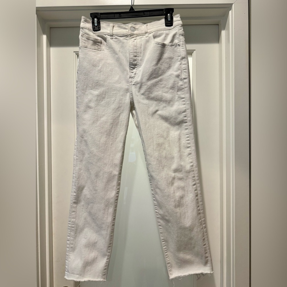 EXPRESS Slim Super High Rise Denim Perfect Size 8R  White Straight Leg Jeans